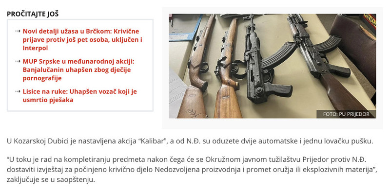 Bosnia-and-Herzegovina-avmp/Policija-pretresala-u-dvije-opstine_-Oduzeto-vise-komada-naoru