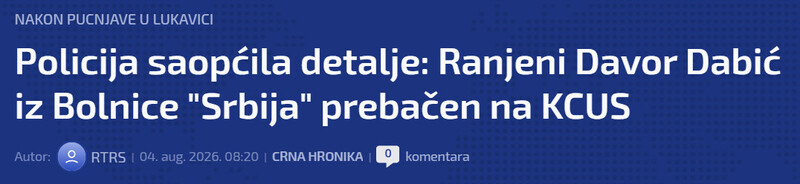 Bosnia-and-Herzegovina-avmp/Policija-saopcila-detalje-Ranjeni-Davor-Dabic-iz-Bolnice-Srbija-prebacen-na-KCUS_1