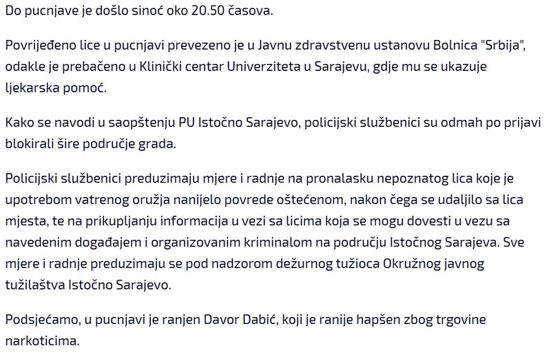Bosnia-and-Herzegovina-avmp/Policija-saopcila-detalje-Ranjeni-Davor-Dabic-iz-Bolnice-Srbija-prebacen-na-KCUS_2