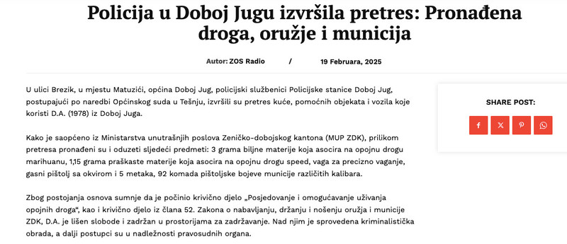Bosnia-and-Herzegovina-avmp/Policija-u-Doboj-Jugu-izvrsila-pretres_-Pronadena-droga-oruzje