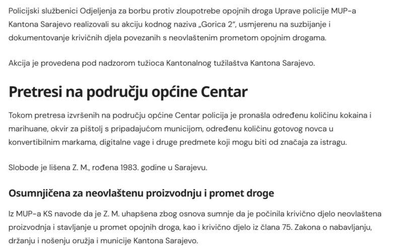 Bosnia-and-Herzegovina-avmp/Policija-u-Sarajevu-nasla-drogu-oruzje-i-veliku-kolicinu-novca-uhapsena-zena_1