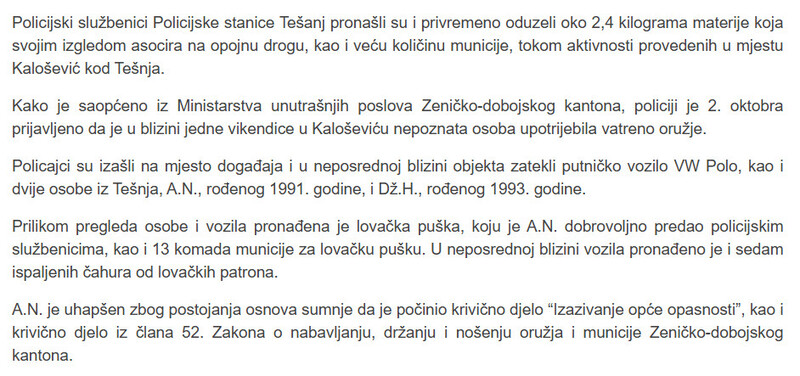 Bosnia-and-Herzegovina-avmp/Policija-u-Tesnju-pronasla-oko-24-kilograma-droge-pusku-i-68-komada-municije