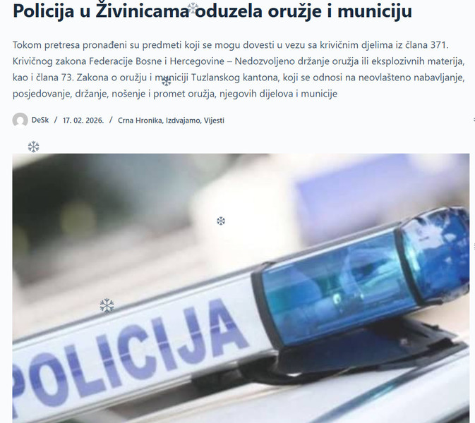 Bosnia-and-Herzegovina-avmp/Policija-u-Zivinicama-oduzela-oruzje-i-municiju_1