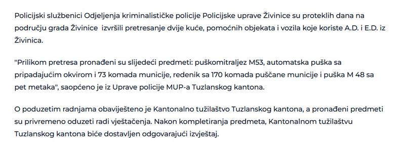 Bosnia-and-Herzegovina-avmp/Policija-u-Zivinicama-pretresla-dvije-kuce-Oduzeto-oruzje-i-municija_1