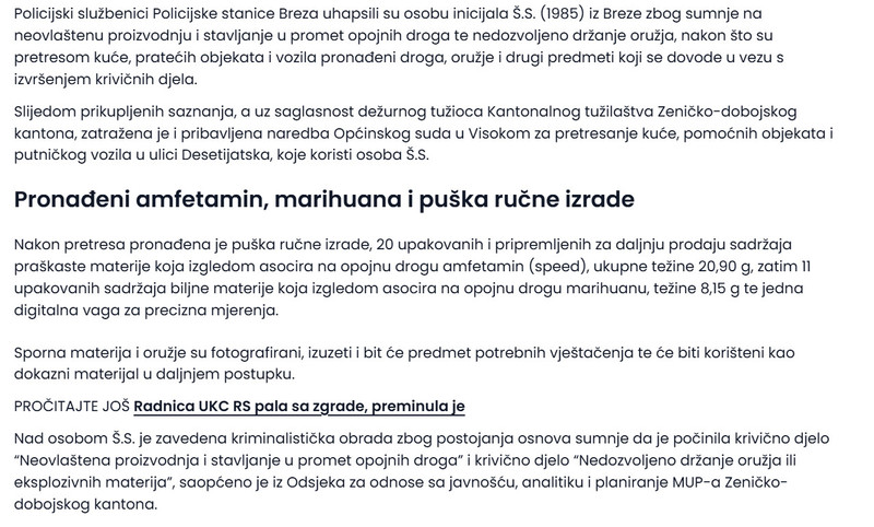 Bosnia-and-Herzegovina-avmp/Policija-u-akciji-Uhapsen-muskarac-oduzeti-droga-i-oruzje_1