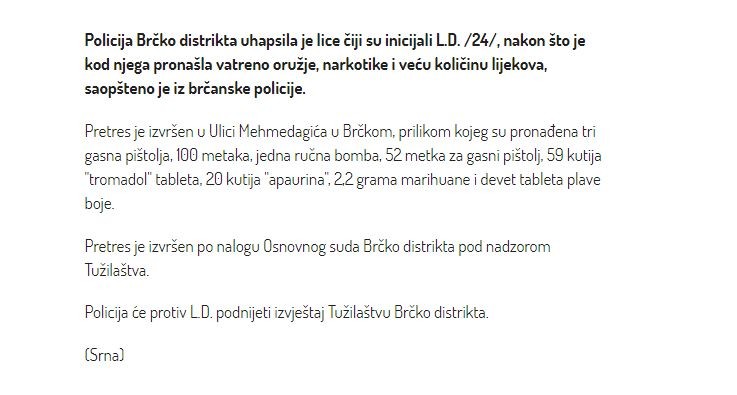 Bosnia-and-Herzegovina-avmp/Policija-u-kuci-pronasla-oruzje-narkotike-i-lijekove