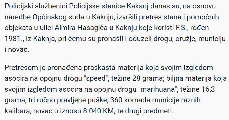 Bosnia-and-Herzegovina-avmp/Policija-u-stanu-u-Kaknju-pronasla-drogu-oruzje-municiju-i-novac_1