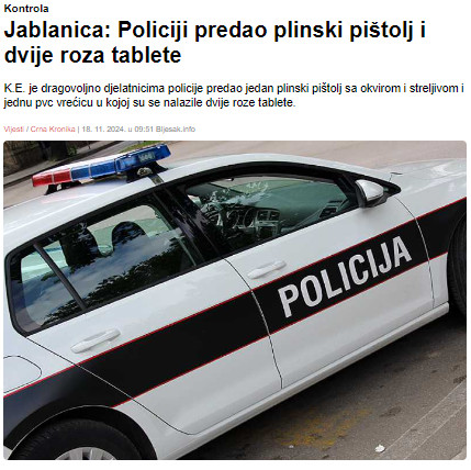 Bosnia-and-Herzegovina-avmp/Policiji-predao-plinski-pistolj-i-dvije-roza-tablete