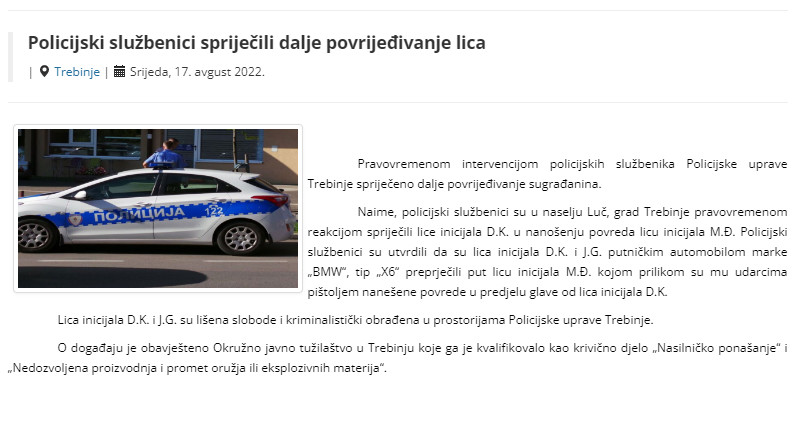 Bosnia-and-Herzegovina-avmp/Policijski-sluzbenici-sprijecili-dalje-povrijedivanje-lica