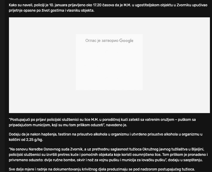 Bosnia-and-Herzegovina-avmp/Pomahnitali-muskarac-prijetio-gazdi-i-gostima-kafane-u-Zvornik_1