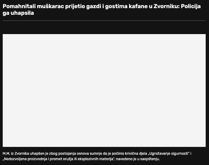 Bosnia-and-Herzegovina-avmp/Pomahnitali-muskarac-prijetio-gazdi-i-gostima-kafane-u-Zvornik