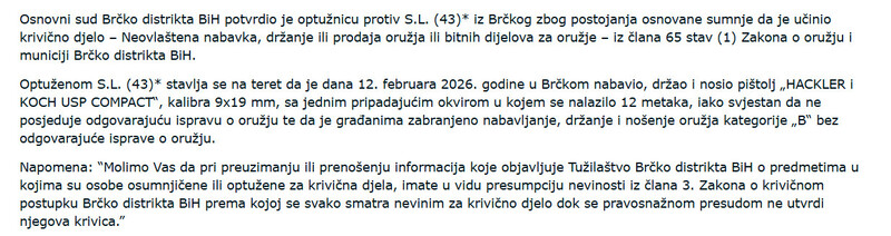 Bosnia-and-Herzegovina-avmp/Potvrdena-optuznica-zbog-neovlastene-nabavke-drzanja-ili-prodaje-oruzja-19211