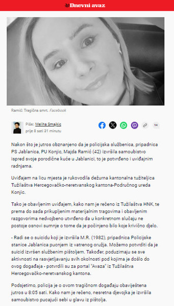 Bosnia-and-Herzegovina-avmp/Potvrdeno-za-_Avaz__-Policajka-Majda-Ramic-se-ubila-iz-sluzbe