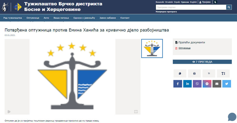 Bosnia-and-Herzegovina-avmp/Potvrdjena-optuznica-protiv-Emina-Hanica-za-krivicno-djelo-raz