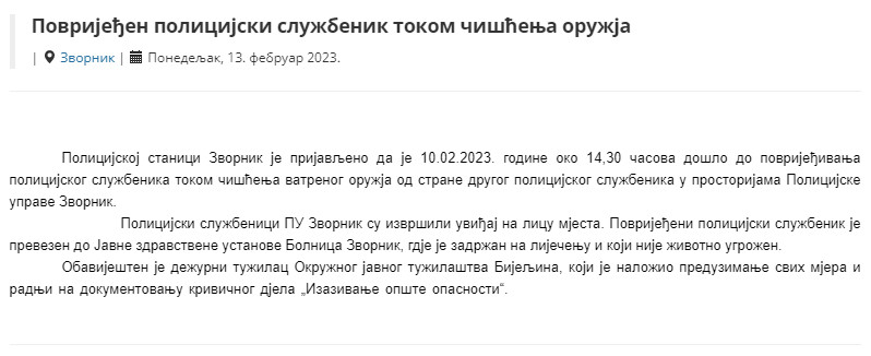 Bosnia-and-Herzegovina-avmp/Povredjen-policijski-sluzbenik-tokom-ciscenja-oruzja