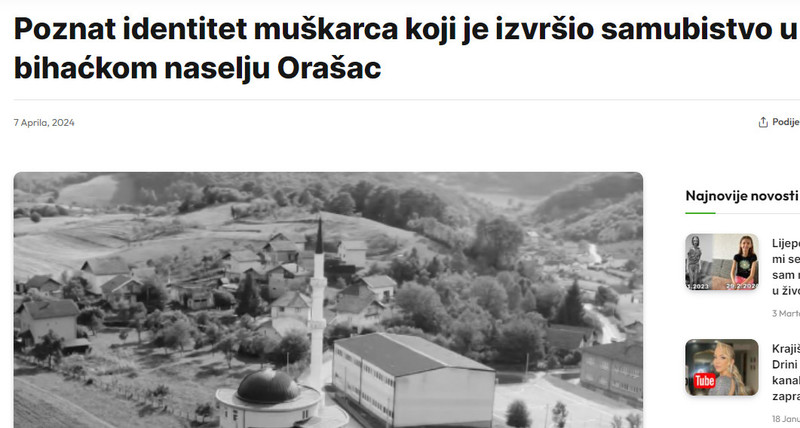 Bosnia-and-Herzegovina-avmp/Poznat-identitet-muskarca-koji-je-izvrsio-samubistvo-u-bihacko
