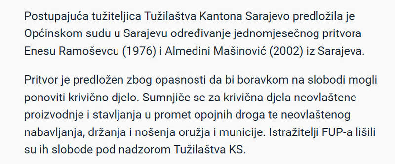 Bosnia-and-Herzegovina-avmp/Predlozen-pritvor-Enesu-Ramosevcu-i-Almedini-Masinovic-kod-kojih-je-pronadeno-vise-od-sest-kilograma-droge_1