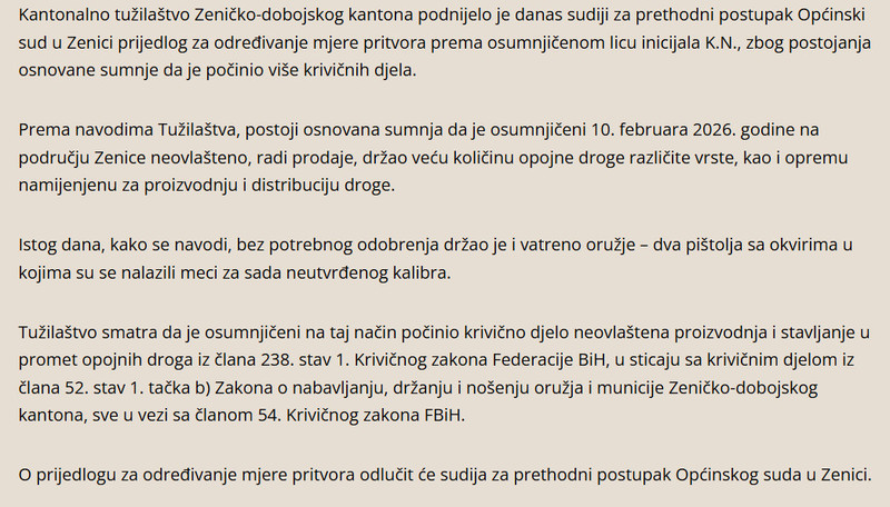 Bosnia-and-Herzegovina-avmp/Predlozen-pritvor-zbog-sumnje-na-trgovinu-drogom-i-nelegalno-drzanje-oruzja