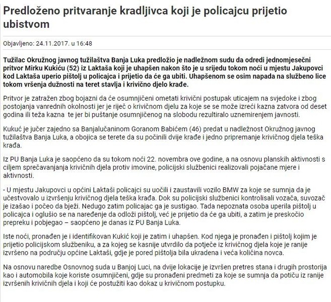 Bosnia-and-Herzegovina-avmp/Predlozeno-pritvaranje-kradljivca-koji-je-policajcu-prijetio-u