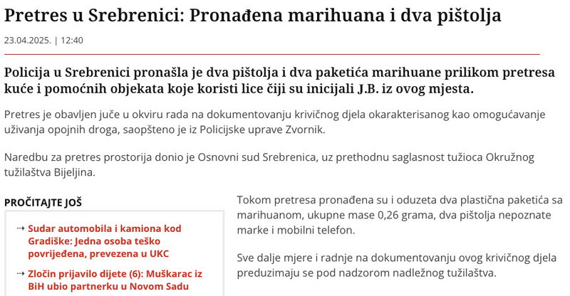 Bosnia-and-Herzegovina-avmp/Pretres-u-Srebrenici_-Pronadena-marihuana-i-dva-pistolja-_-BL-