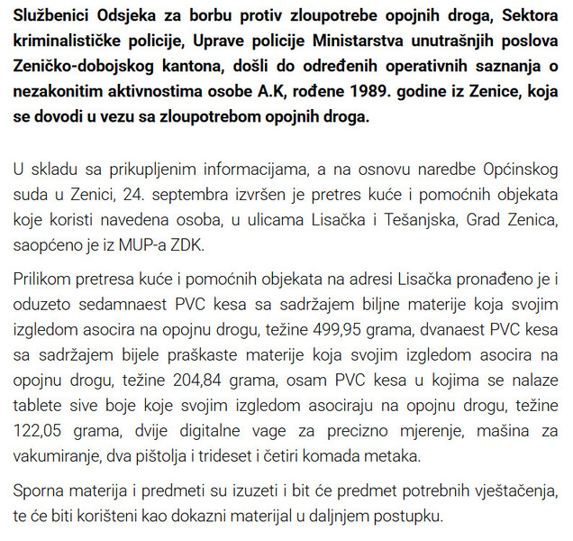 Bosnia-and-Herzegovina-avmp/Pretres-u-Zenici-Policija-pronasla-drogu-pistolje-i-municiju_1