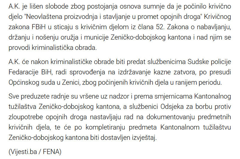 Bosnia-and-Herzegovina-avmp/Pretres-u-Zenici-Policija-pronasla-drogu-pistolje-i-municiju