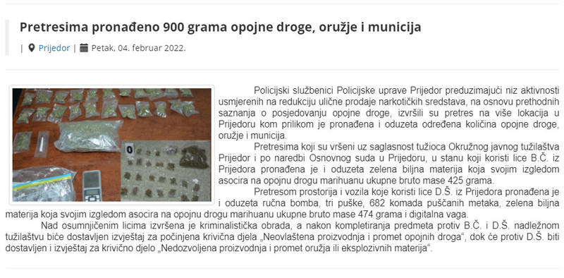 Bosnia-and-Herzegovina-avmp/Pretresima-pronadeno-900-grama-opojne-droge-oruzje-i-municija