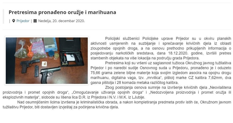 Bosnia-and-Herzegovina-avmp/Pretresima-pronadeno-oruzje-i-marihuana