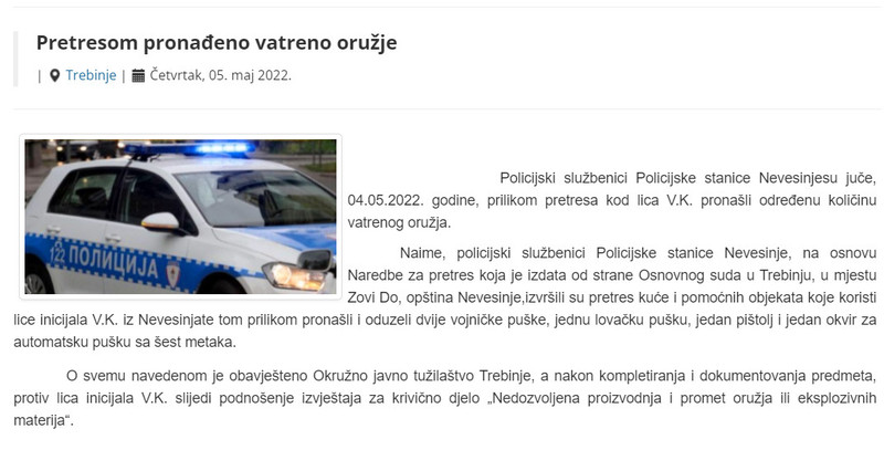 Bosnia-and-Herzegovina-avmp/Pretresom-pronadeno-vatreno-oruzje
