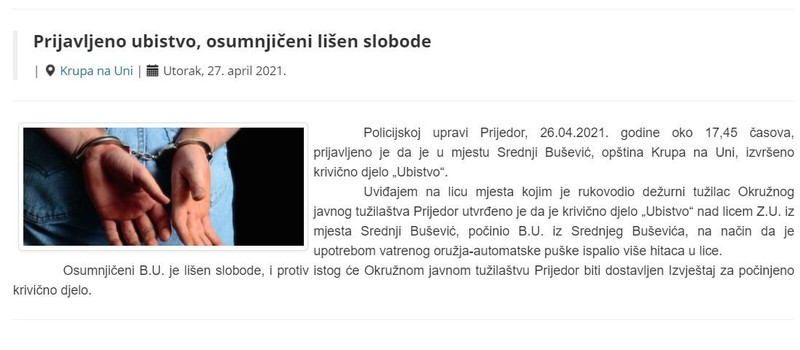 Bosnia-and-Herzegovina-avmp/Prijavljeno-ubistvo-osumnjiceni-lisen-slobode