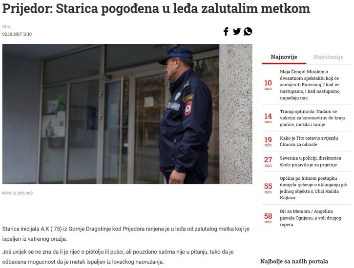 Bosnia-and-Herzegovina-avmp/Prijedor-starica-pogodjena-u-ledja-zalutalim-metkom