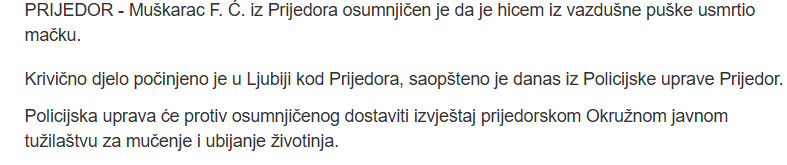Bosnia-and-Herzegovina-avmp/Prijedorcanin-ubio-macku-iz-vazdusne-puske