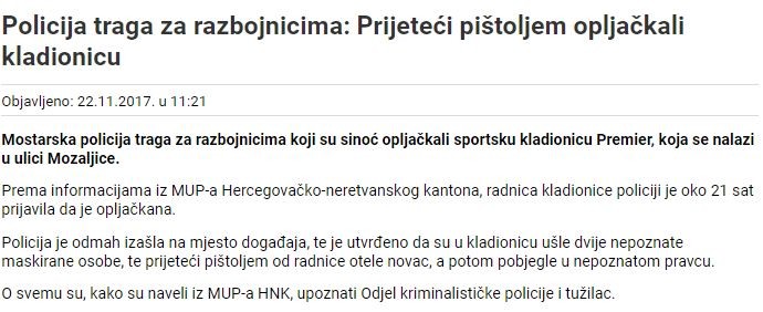 Bosnia-and-Herzegovina-avmp/Prijeteci-pistoljem-opljackali-kladionicu