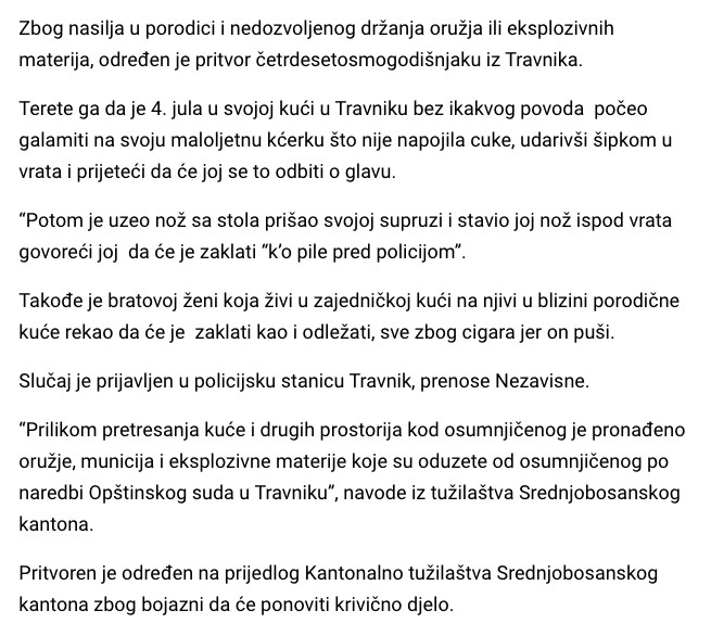 Bosnia-and-Herzegovina-avmp/Prijetio-klanjem-clanovima-porodice-u-pretresu-mu-pronadeno-or