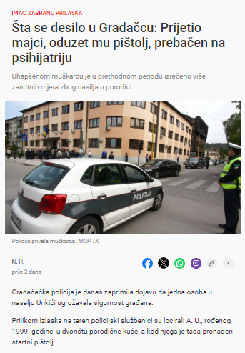 Bosnia-and-Herzegovina-avmp/Prijetio-majci-oduzet-mu-pistolj