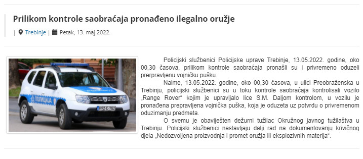 Bosnia-and-Herzegovina-avmp/Prilikom-kontrole-saobracaja-pronadeno-ilegalno-oruzje