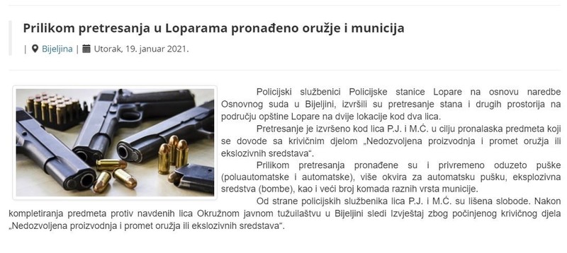 Bosnia-and-Herzegovina-avmp/Prilikom-pretresanja-u-Loparama-pronadeno-oruzje-i-municija
