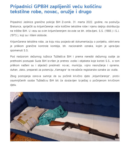 Bosnia-and-Herzegovina-avmp/Pripadnici-GPBiH-zaplijenili-vecu-kolicinu-tekstilne-robe-nova
