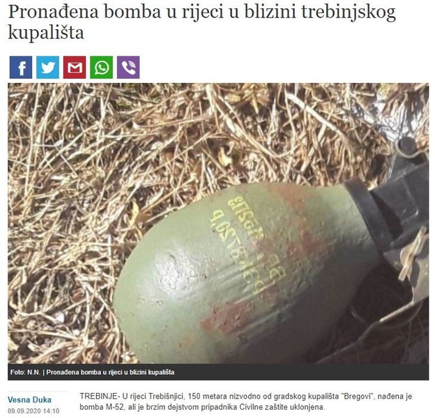Bosnia-and-Herzegovina-avmp/Pronadena-bomba-u-rijeci-u-blizini-trebinjskog-kupalista
