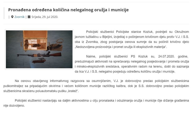 Bosnia-and-Herzegovina-avmp/Pronadena-odredena-kolicina-nelegalnog-oruzja-i-municije