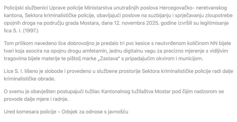 Bosnia-and-Herzegovina-avmp/Pronadena-opojna-droga--jedno-lice-liseno-slobode--MUP-HNK1