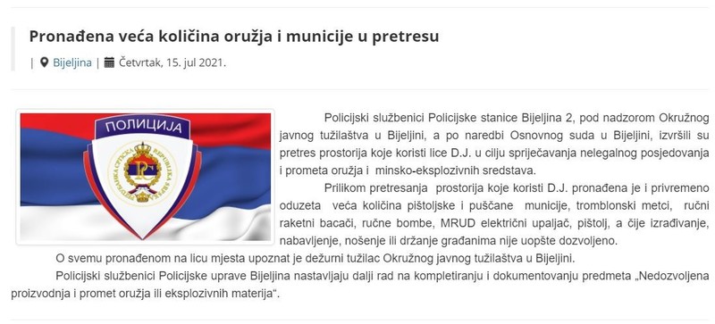 Bosnia-and-Herzegovina-avmp/Pronadena-veca-kolicina-oruzja-i-municije-u-pretresu