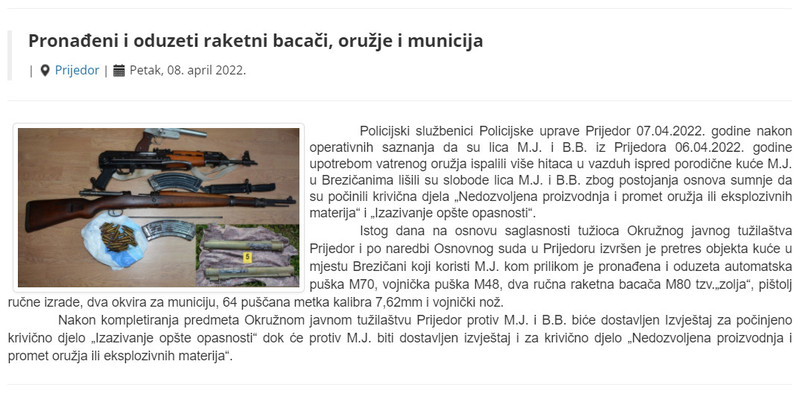 Bosnia-and-Herzegovina-avmp/Pronadeni-i-oduzeti-raketni-bacaci-oruzje-i-municija
