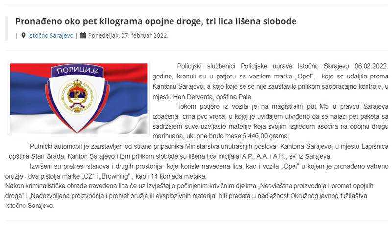Bosnia-and-Herzegovina-avmp/Pronadeno-oko-pet-kilograma-opojne-droge-tri-lica-lisena-slobo