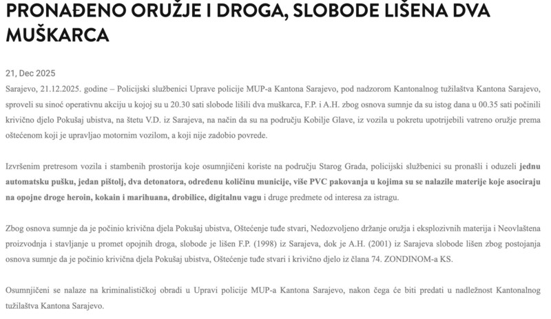 Bosnia-and-Herzegovina-avmp/Pronadeno-oruzje-i-droga-slobode-lisena-dva-muskarca-_-Minista