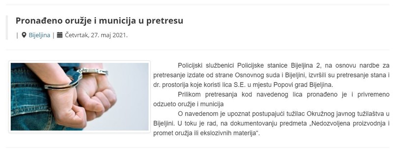 Bosnia-and-Herzegovina-avmp/Pronadeno-oruzje-i-municija-u-pretresu
