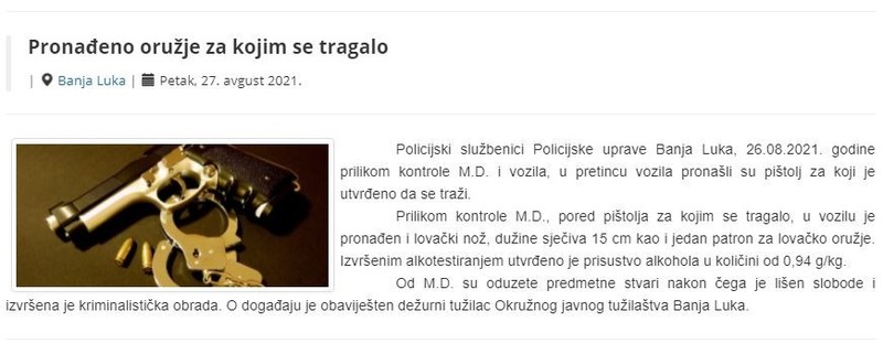 Bosnia-and-Herzegovina-avmp/Pronadeno-oruzje-za-kojim-se-tragalo