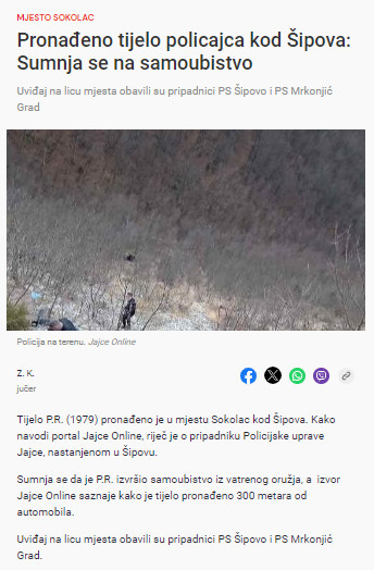 Bosnia-and-Herzegovina-avmp/Pronadeno-tijelo-policajca-kod-Sipova_-Sumnja-se-na-samoubist