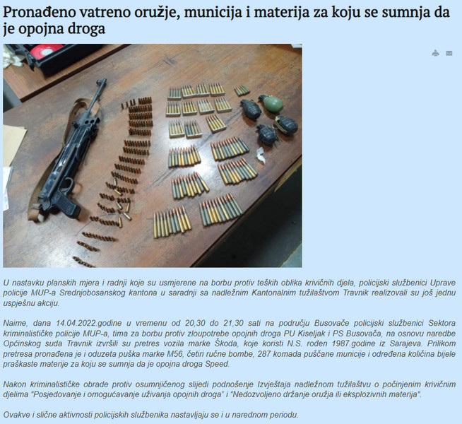 Bosnia-and-Herzegovina-avmp/Pronadeno-vatreno-oruzje-municija-i-materija-za-koju-se-sumnja