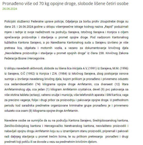 Bosnia-and-Herzegovina-avmp/Pronadeno-vise-od-70-kg-opojne-droge-slobode-lisene-cetiri-oso
